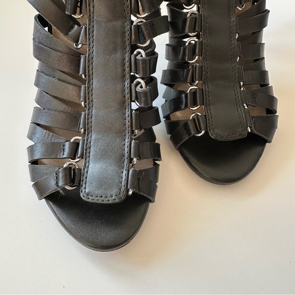 Guess Black Leather Strappy Gladiator Heeled Sandals 4 inch Heel - US 6.5M - Picture 11 of 13